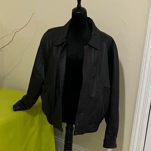 Men Black Leather Jacket zippered pockets